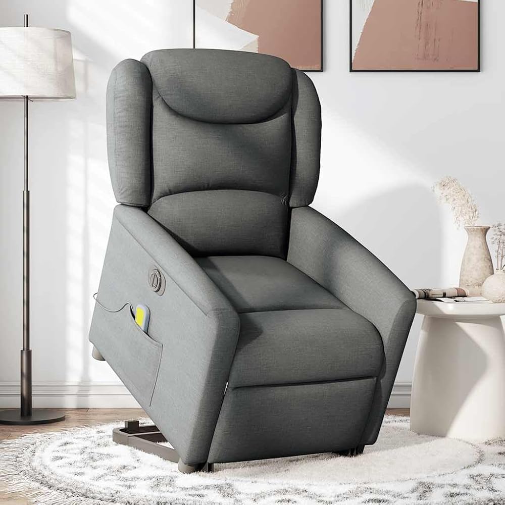 Genérico Sillón de Masaje eléctrico reclinable elevable Tela Gris Oscuro,Mobiliario,Sillas,Sillones-3303225