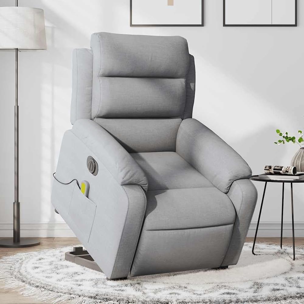 Genérico Sillón de Masaje eléctrico reclinable elevable Tela Gris Claro,Mobiliario,Sillas,Sillones,3205016