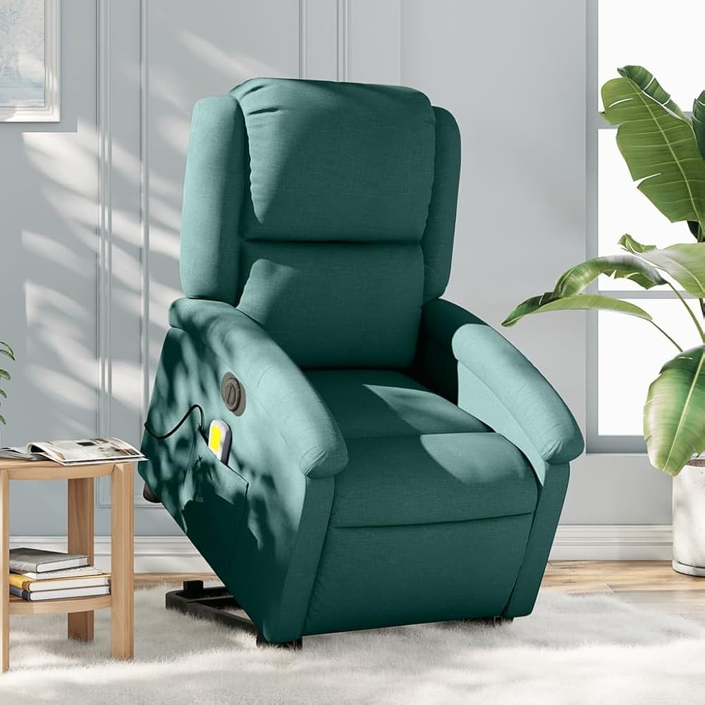 Genérico Sillón Masaje eléctrico reclinable elevable Tela Verde Oscuro,Mobiliario,Sillas,Sillones,3204206