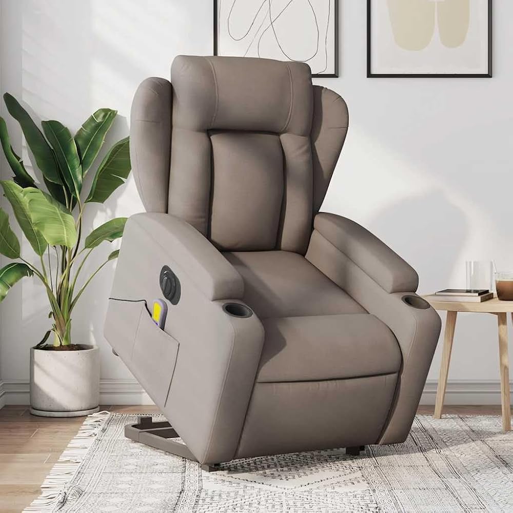 Genérico Sillón de Masaje eléctrico reclinable elevable Tela taupé,Mobiliario,Sillas,Sillones,3204526