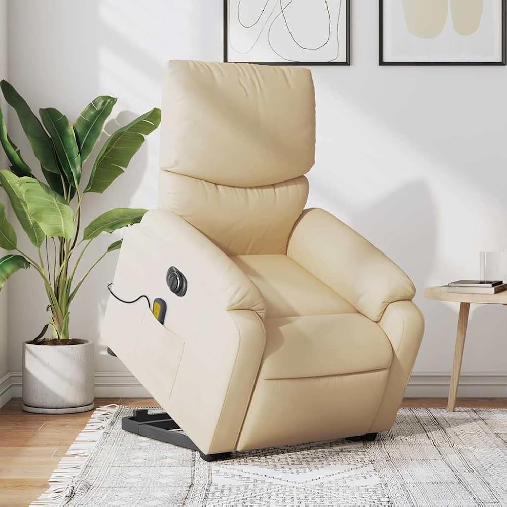 Genérico Sillón de Masaje eléctrico reclinable elevable Tela Crema,Mobiliario,Sillas,Sillones,3204869