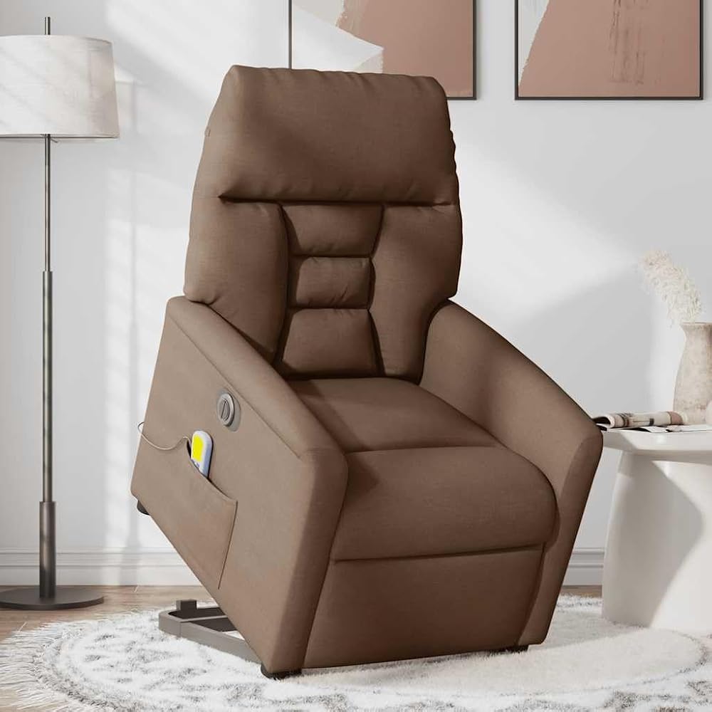 Genérico Sillón de Masaje eléctrico reclinable elevable Tela marrón,Mobiliario,Sillas,Sillones,3303066