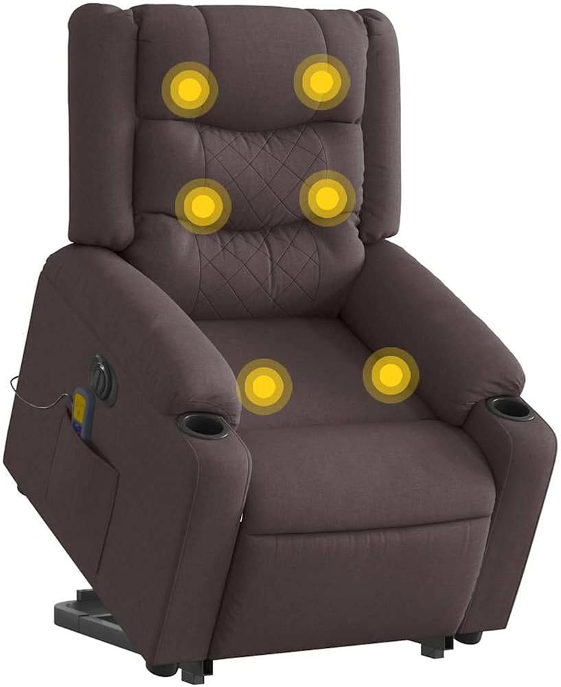 Genérico Sillón Masaje eléctrico reclinable elevable Tela marrón Oscuro,Mobiliario,Sillas,Sillones,3310284