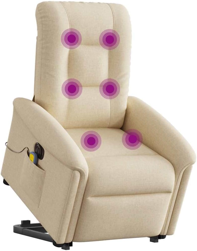Genérico Sillón de Masaje eléctrico reclinable elevable Tela Crema,Mobiliario,Sillas,Sillones,3303292