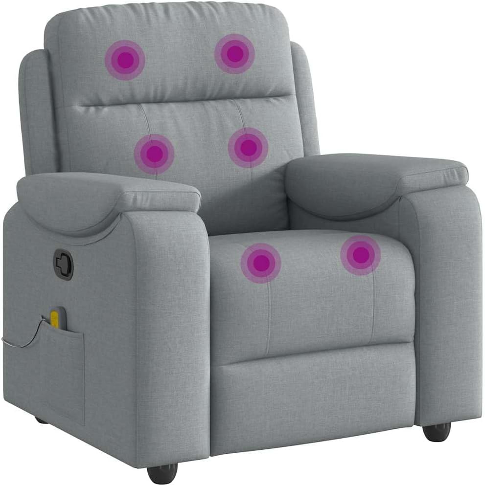 Sillón reclinable de Masaje de Tela Gris Claro, Sillón Relax Reclinable