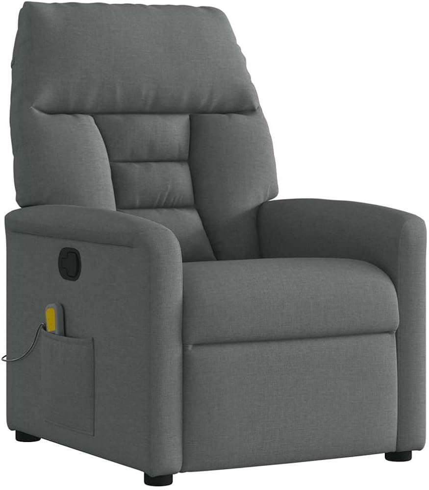 Sillón relax de masaje, tela, gris oscuro, sillón reclinable individual, sillón de relax, sillón de TV con función reclinable para salón, dormitorio con sistema de inclinación manual de