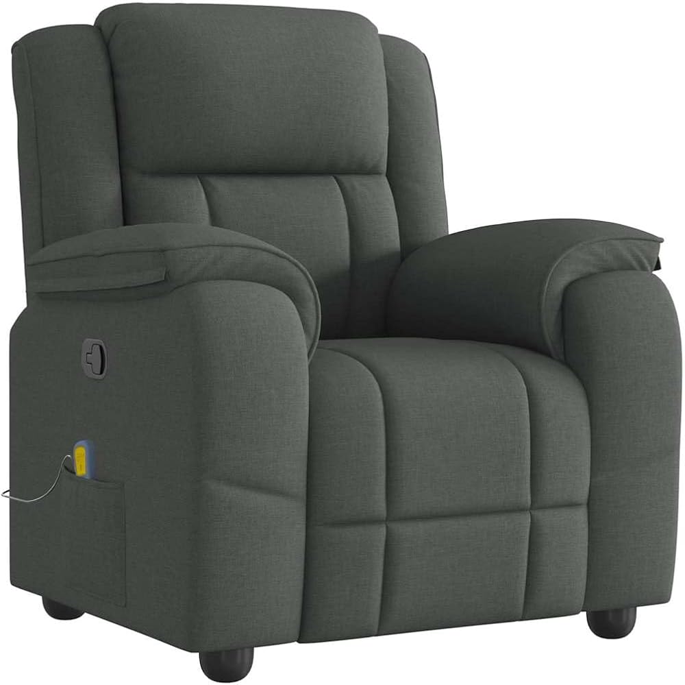Sillón relax de masaje, tejido gris oscuro, ajustable manualmente, 6 puntos de vibración, cómodo sillón reclinable para salón y dormitorio