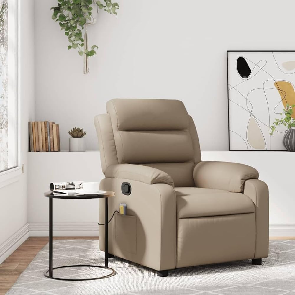 Sillón de masaje de piel sintética, 6 puntos de vibración, ajustable manualmente, sillón relax para salón y dormitorio, soporta hasta 110 kg