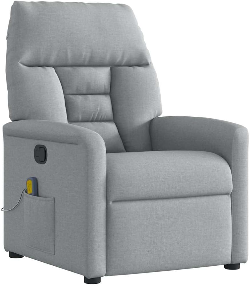 Sillón de masaje de tela gris claro, sillón de relax manual con masaje de vibración de 6 puntos, sillón reclinable ajustable para salón y dormitorio, cómodo sillón de TV