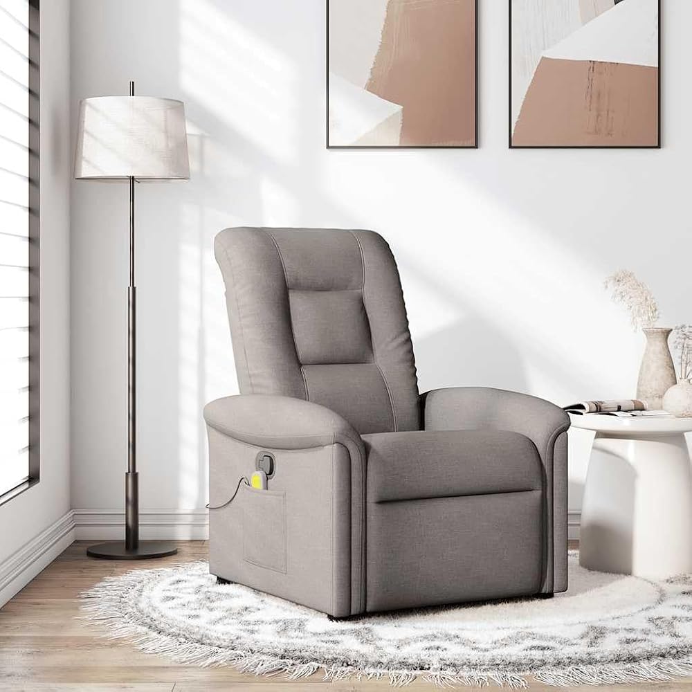 Sillón de masaje de tela topo, sillón de relax manual con 6 puntos de vibración, cómodo sillón de TV para salón, dormitorio y relajación