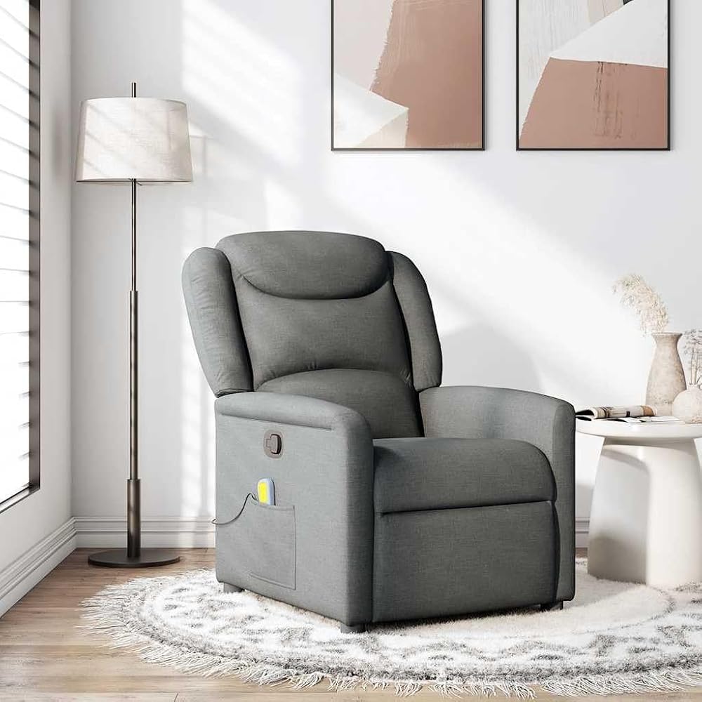 Sillón de masaje de tela gris oscuro, ajustable manualmente con masaje vibratorio de 6 puntos, cómodo sillón relax para salón y dormitorio, muebles de salón duraderos
