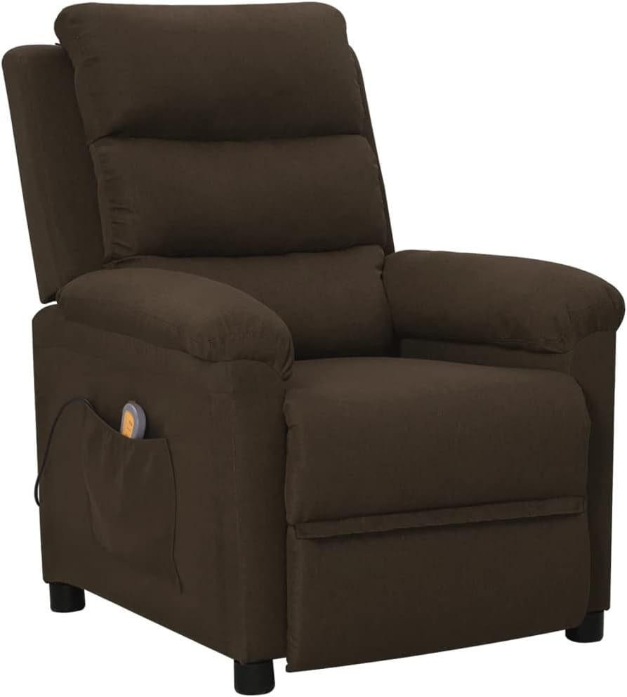 Sillón de masaje de tela marrón oscuro, sillón de relax con función reclinable, 6 puntos de vibración, 74 x 92 x 101,5 cm, sillón de televisión para salón
