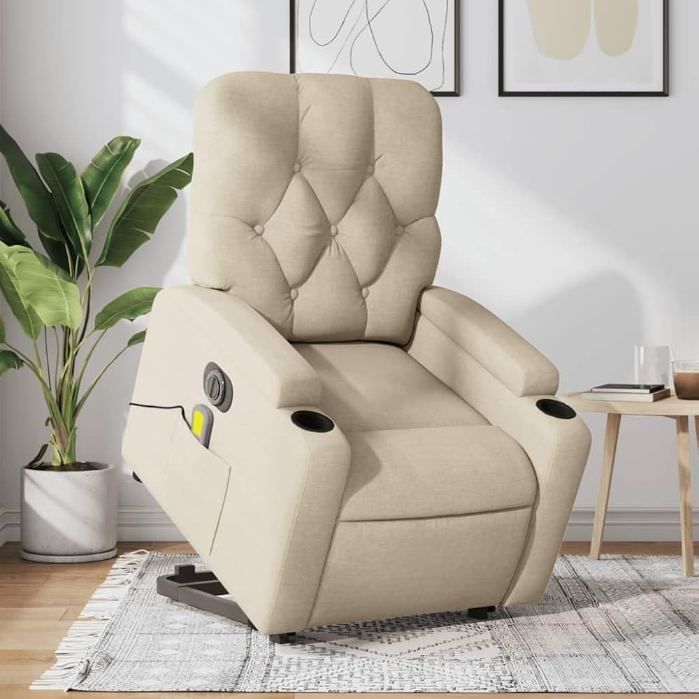 Sillón de Masaje eléctrico reclinable elevable Tela Crema,Mobiliario,Sillas,Sillones,29.3kg-3204755