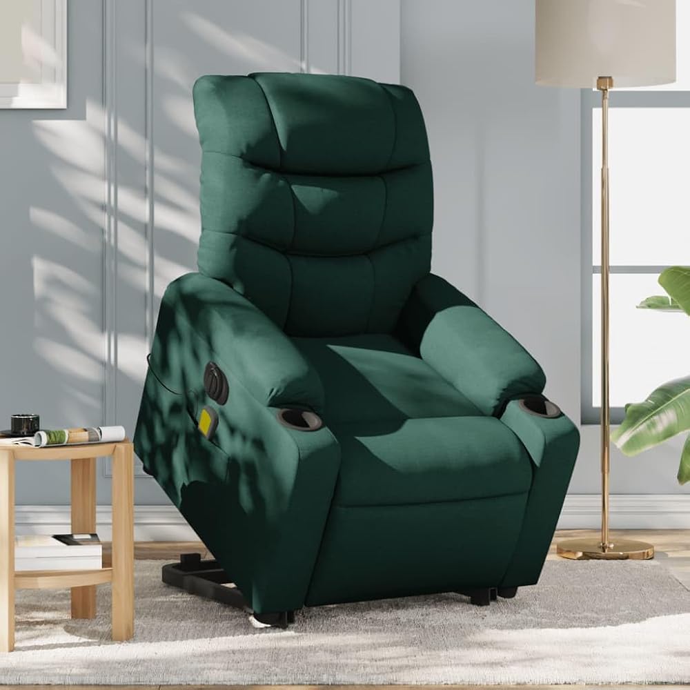 Sillón Masaje eléctrico reclinable elevable Tela Verde Oscuro,Mobiliario,Sillas,Sillones,29.7kg-3206678