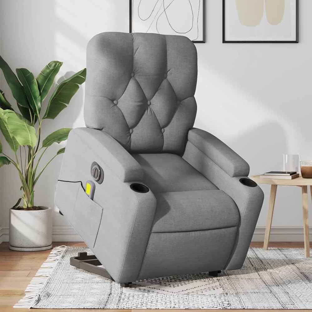 Sillón de Masaje eléctrico reclinable elevable Tela Gris Claro,Mobiliario,Sillas,Sillones,29.3kg-3204746