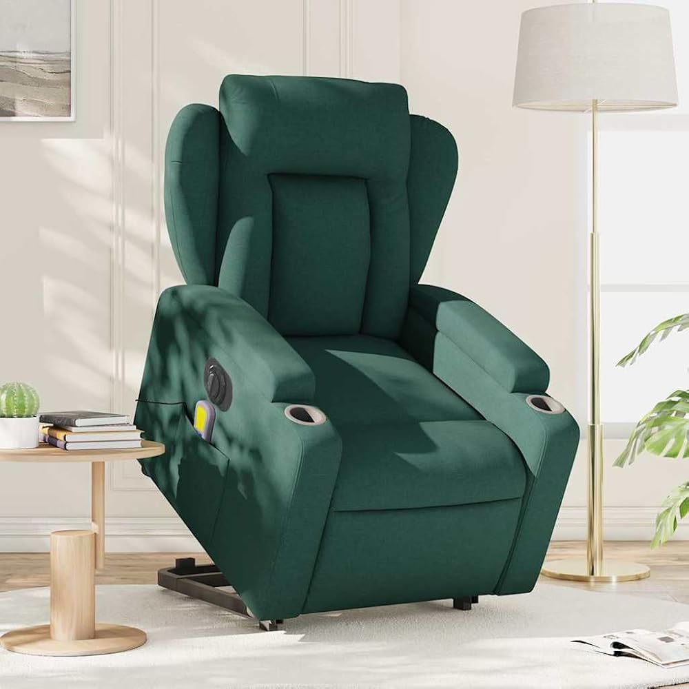 Sillón Masaje eléctrico reclinable elevable Tela Verde Oscuro,Mobiliario,Sillas,Sillones,29.95kg-3204524