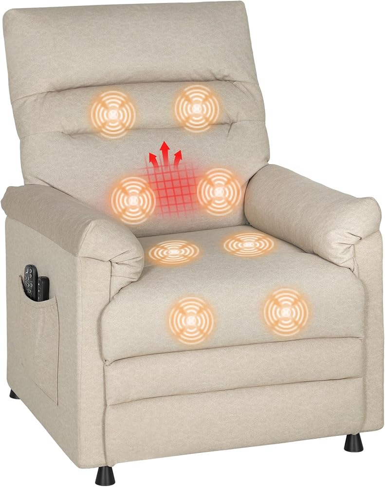 HOMCOM Sillón Relax Reclinable Eléctrico, con Calor Lumbar y Masaje Vibración, Sillón Masaje Relax, Motor Silencioso, Función de Memoria, Bolsillos, Control Remoto con USB, Tejido Pet-Friendly, Beige