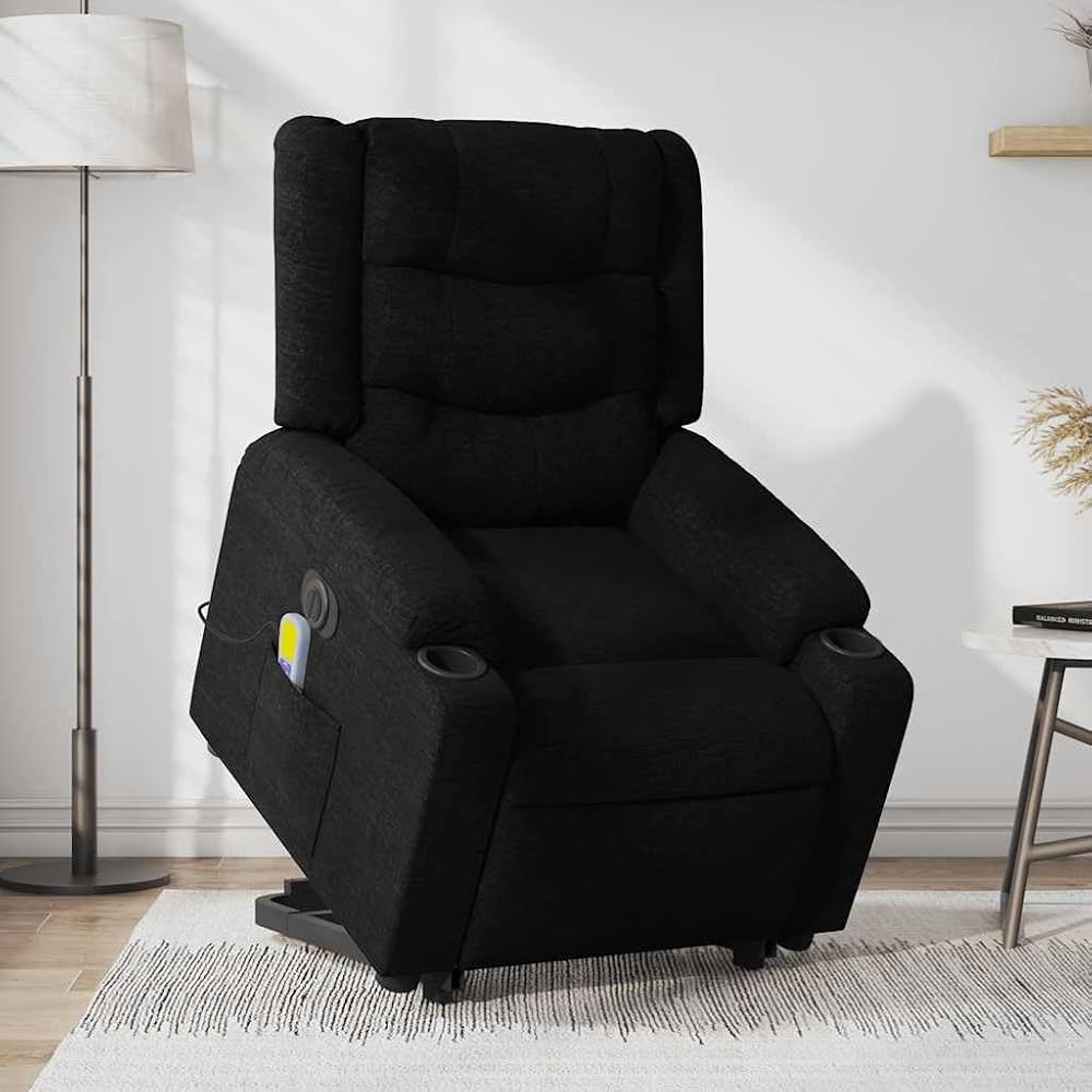Sillón de Masaje eléctrico reclinable elevable Tela Negro Negro,3206584