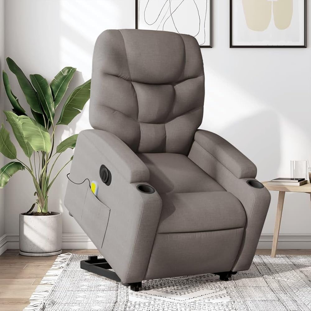 Sillón de Masaje eléctrico reclinable elevable Tela taupé Gris Topo,3204640