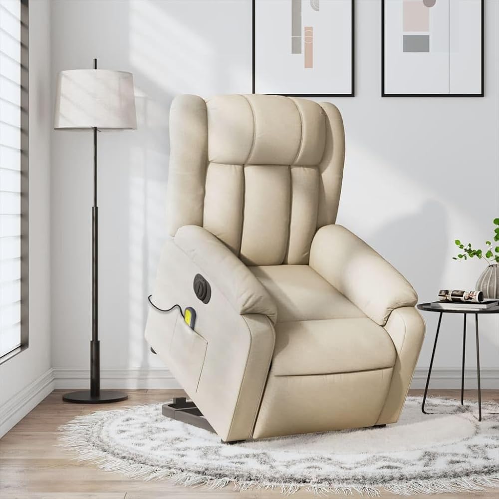 Sillón de Masaje eléctrico reclinable elevable Tela Crema Crema,3205361