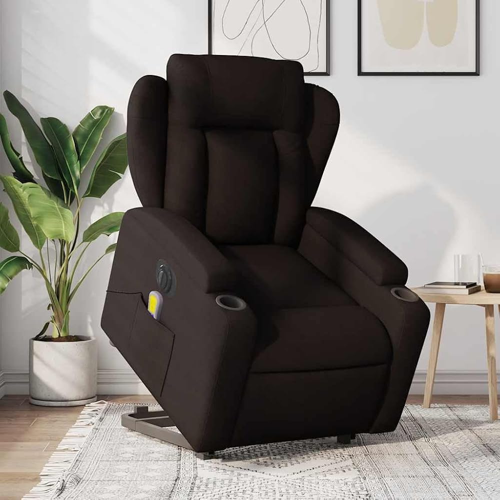 Sillón Masaje eléctrico reclinable elevable Tela marrón Oscuro Marrón,3204523