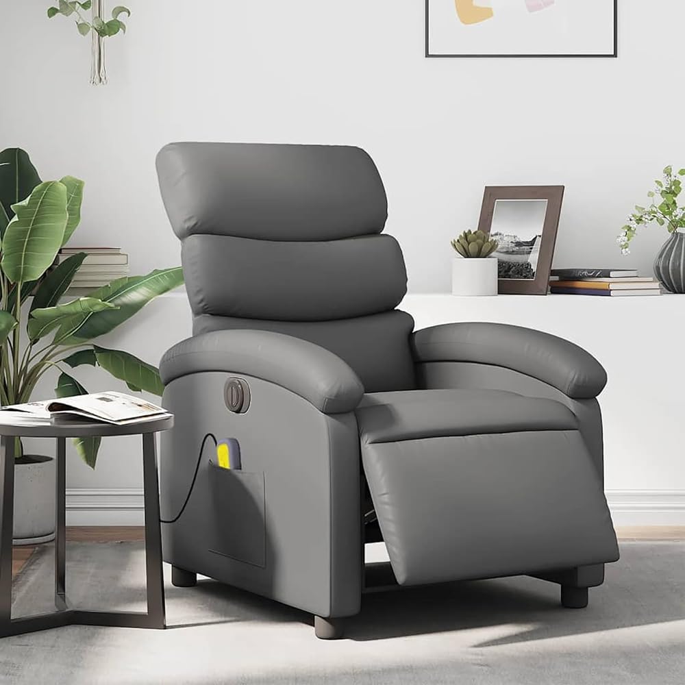 Fasba Sillón de Masaje Eléctrico Reclinable - 6 Puntos de Masaje, Función de Reclinación 135 Grados, Estructura de Madera y Metal, Color Gris