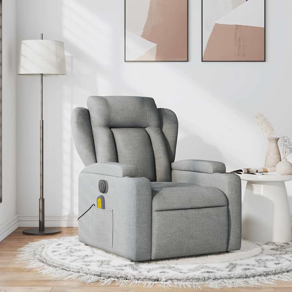 Fasba Sillón de Masaje Reclinable con Función de Vibración y Portavasos - Color Gris Claro